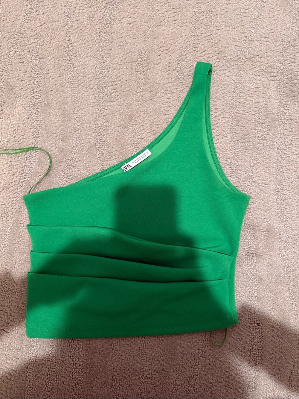 Zara Green One-Shoulder Ruched Crop Top